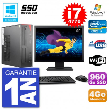 PC Fujitsu Esprimo E520 DT Ecran 27" i7-4770 4Go SSD 960Go Graveur DVD Wifi W7