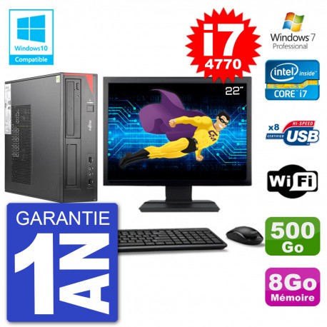 PC Fujitsu Esprimo E520 DT Ecran 22" i7-4770 8Go 500Go Graveur DVD Wifi W7