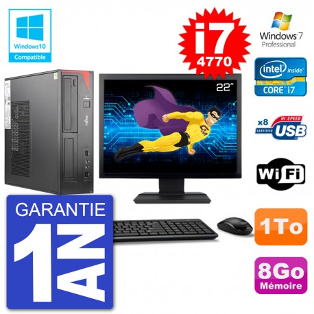 PC Fujitsu Esprimo E520 DT Ecran 22" i7-4770 8Go Disque 1To Graveur DVD Wifi W7