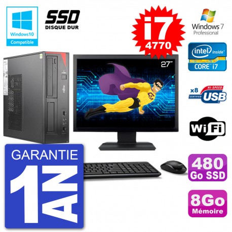 PC Fujitsu Esprimo E520 DT Ecran 27" i7-4770 8Go SSD 480Go Graveur DVD Wifi W7