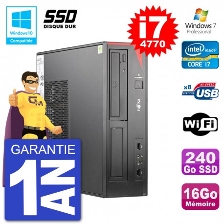 PC Fujitsu Esprimo E520 DT i7-4770 RAM 16Go SSD 240Go Graveur DVD Wifi W7