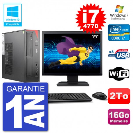 PC Fujitsu Esprimo E520 DT Ecran 19" i7-4770 16Go Disque 2To Graveur DVD Wifi W7