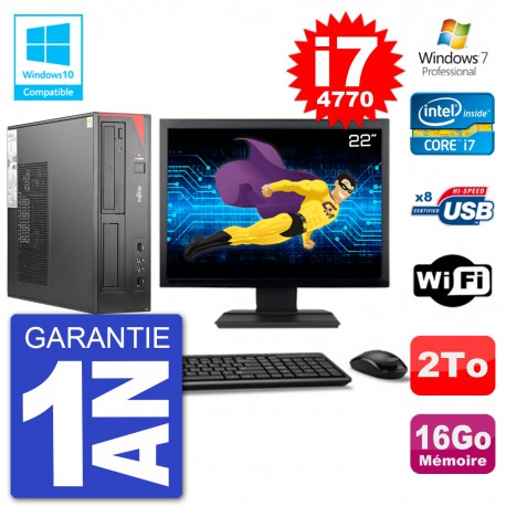 PC Fujitsu Esprimo E520 DT Ecran 22" i7-4770 16Go Disque 2To Graveur DVD Wifi W7