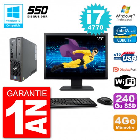 PC Fujitsu Esprimo C720 SFF Ecran 19" i7-4770 4Go SSD 240Go Graveur DVD Wifi W7