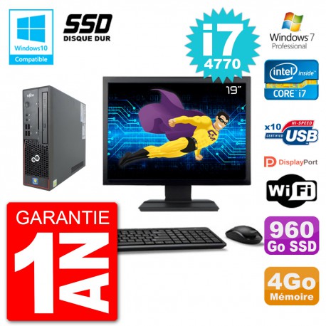PC Fujitsu Esprimo C720 SFF Ecran 19" i7-4770 4Go SSD 960Go Graveur DVD Wifi W7