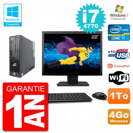 PC Fujitsu Esprimo C720 SFF Ecran 22" i7-4770 4Go Disque 1To Graveur DVD Wifi W7