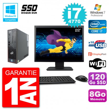 PC Fujitsu Esprimo C720 SFF Ecran 22" i7-4770 8Go SSD 120Go Graveur DVD Wifi W7