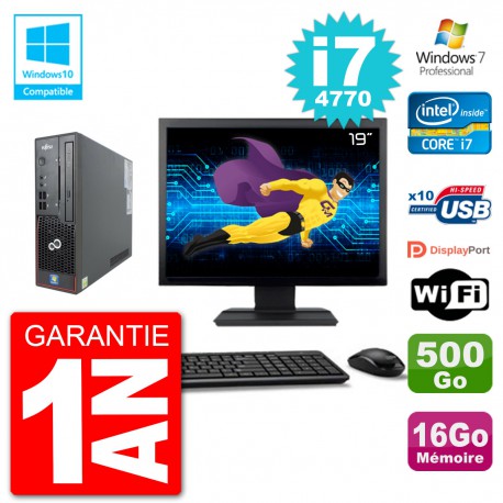 PC Fujitsu Esprimo C720 SFF Ecran 19" i7-4770 16Go 500Go Graveur DVD Wifi W7