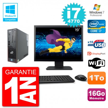 PC Fujitsu Esprimo C720 SFF Ecran 19" i7-4770 16Go Disque 1To Graveur DVD Wifi W7