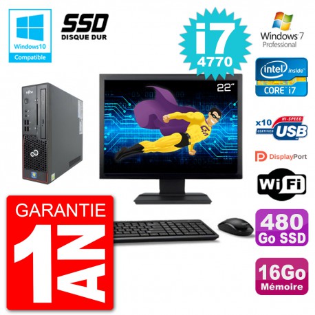 PC Fujitsu Esprimo C720 SFF Ecran 22" i7-4770 16Go SSD 480Go Graveur DVD Wifi W7