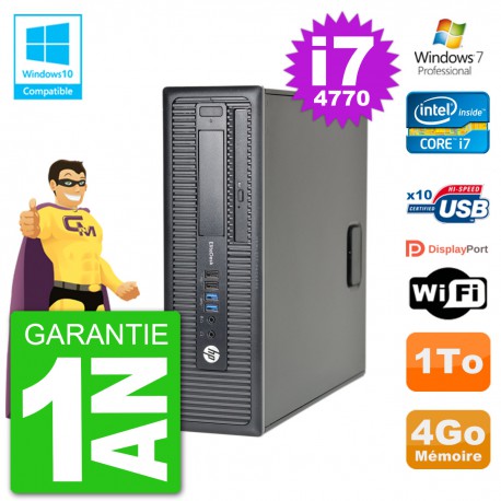 PC HP EliteDesk 800 G1 SFF i7-4770 RAM 4Go Disque 1To Graveur DVD Wifi W7