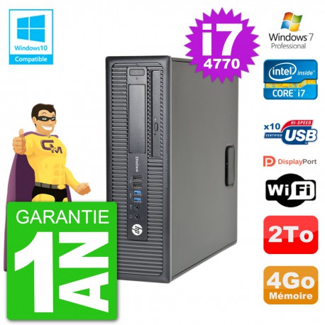PC HP EliteDesk 800 G1 SFF i7-4770 RAM 4Go Disque 2To Graveur DVD Wifi W7
