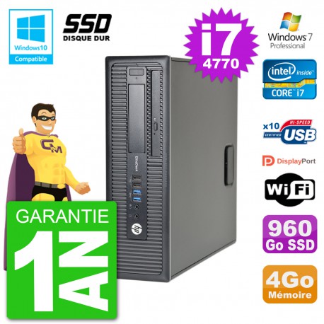 PC HP EliteDesk 800 G1 SFF i7-4770 RAM 4Go SSD 960Go Graveur DVD Wifi W7