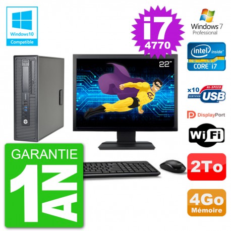 PC HP EliteDesk 800 G1 SFF Ecran 22" i7-4770 4Go Disque 2To Graveur DVD Wifi W7