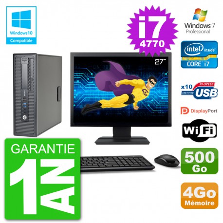 PC HP EliteDesk 800 G1 SFF Ecran 27" i7-4770 4Go 500Go Graveur DVD Wifi W7
