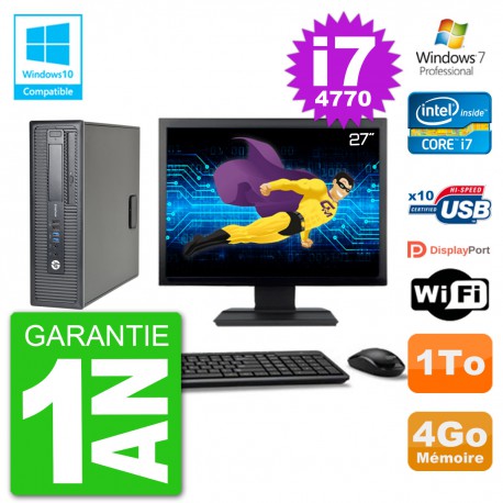 PC HP EliteDesk 800 G1 SFF Ecran 27" i7-4770 4Go Disque 1To Graveur DVD Wifi W7