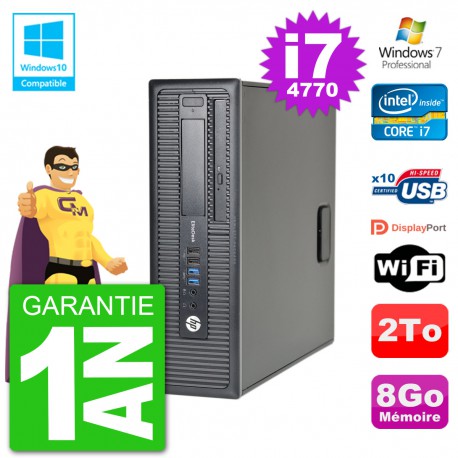 PC HP EliteDesk 800 G1 SFF i7-4770 RAM 8Go Disque 2To Graveur DVD Wifi W7