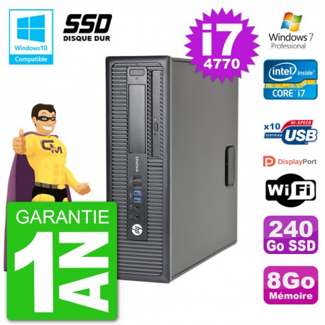 PC HP EliteDesk 800 G1 SFF i7-4770 RAM 8Go SSD 240Go Graveur DVD Wifi W7