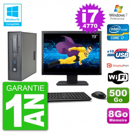PC HP EliteDesk 800 G1 SFF Ecran 19" i7-4770 8Go 500Go Graveur DVD Wifi W7