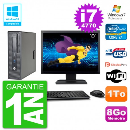 PC HP EliteDesk 800 G1 SFF Ecran 19" i7-4770 8Go Disque 1To Graveur DVD Wifi W7