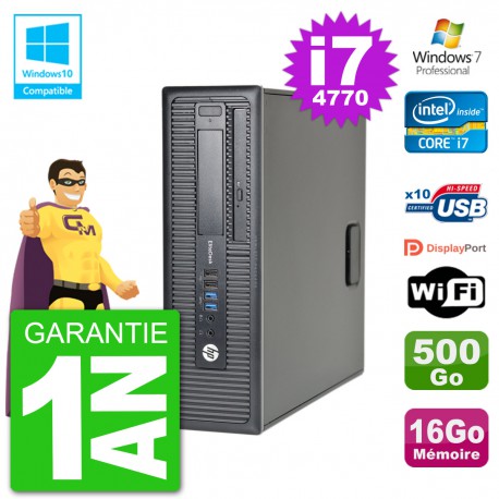 PC HP EliteDesk 800 G1 SFF i7-4770 RAM 16Go Disque 500Go Graveur DVD Wifi W7