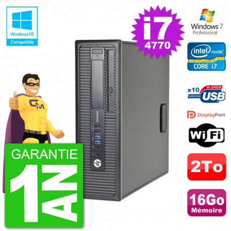 PC HP EliteDesk 800 G1 SFF i7-4770 RAM 16Go Disque 2To Graveur DVD Wifi W7