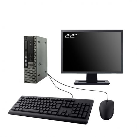 PC Dell Optiplex 790 USFF Ecran 22" Intel I5-2400 RAM 16Go SSD 2To W10 Wifi