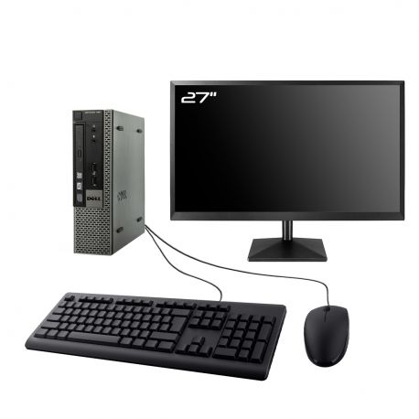PC Dell Optiplex 790 USFF Ecran 27" Intel I7-2600 RAM 8Go SSD 2To W10 Wifi