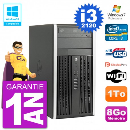 PC HP 6300 MT Intel Core I3-2120 RAM 8Go Disque Dur 1To Graveur DVD Wifi W7