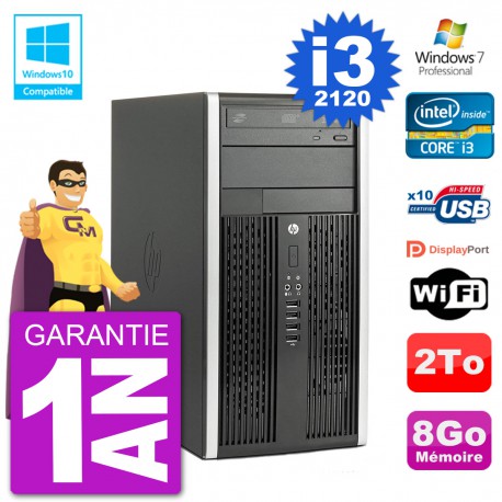 PC HP 6300 MT Intel Core I3-2120 RAM 8Go Disque Dur 2To Graveur DVD Wifi W7