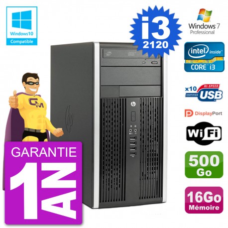 PC HP 6300 MT Intel Core I3-2120 RAM 16Go Disque 500Go Graveur DVD Wifi W7