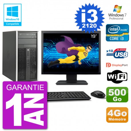 PC HP 6300 MT Ecran 19" i3-2120 RAM 4Go Disque 500Go Graveur DVD Wifi W7