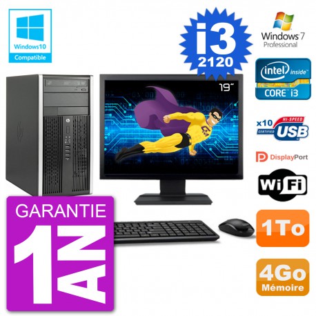 PC HP 6300 MT Ecran 19" Core i3-2120 RAM 4Go Disque 1To Graveur DVD Wifi W7