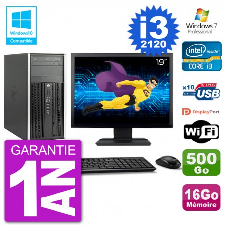 PC HP 6300 MT Ecran 19" i3-2120 RAM 16Go Disque 500Go Graveur DVD Wifi W7