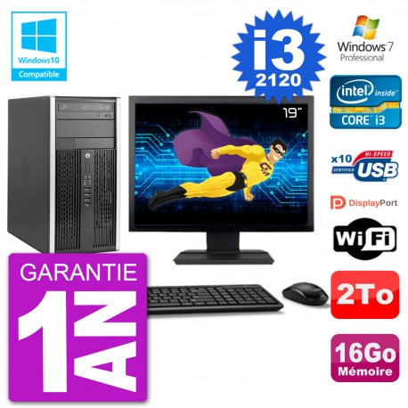 PC HP 6300 MT Ecran 19" Core i3-2120 RAM 16Go Disque 2To Graveur DVD Wifi W7