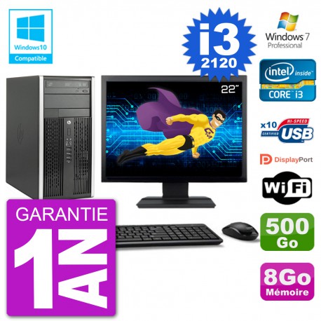 PC HP 6300 MT Ecran 22" i3-2120 RAM 8Go Disque 500Go Graveur DVD Wifi W7