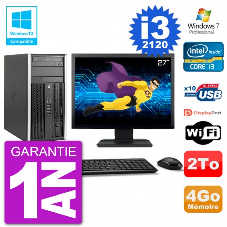PC HP 6300 MT Ecran 27" Core i3-2120 RAM 4Go Disque 2To Graveur DVD Wifi W7