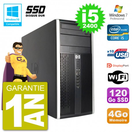 PC HP 6300 MT Intel Core i5-2400 RAM 4Go SSD 120Go Graveur DVD Wifi W7