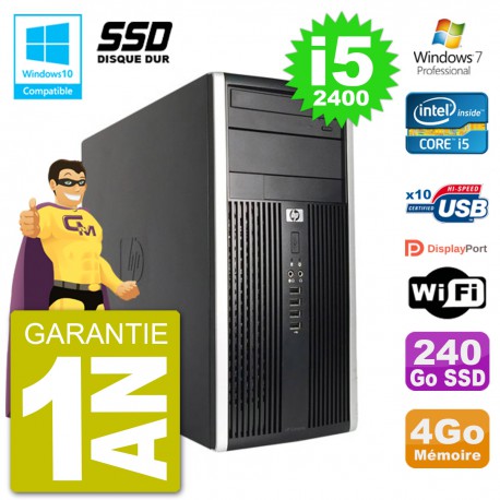 PC HP 6300 MT Intel Core i5-2400 RAM 4Go SSD 240Go Graveur DVD Wifi W7