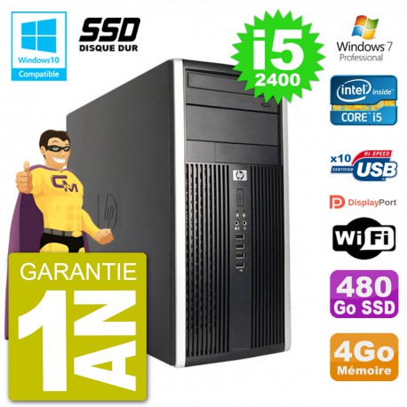 PC HP 6300 MT Intel Core i5-2400 RAM 4Go SSD 480Go Graveur DVD Wifi W7