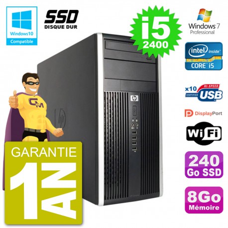 PC HP 6300 MT Intel Core i5-2400 RAM 8Go SSD 240Go Graveur DVD Wifi W7