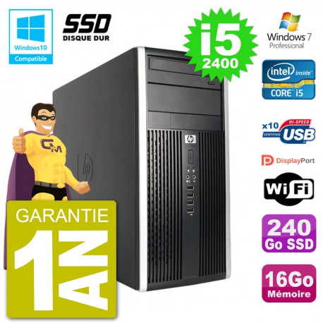 PC HP 6300 MT Intel Core i5-2400 RAM 16Go SSD 240Go Graveur DVD Wifi W7