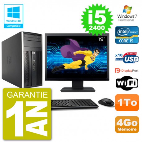 PC HP 6300 MT Ecran 19" Core i5-2400 RAM 4Go Disque 1To Graveur DVD Wifi W7