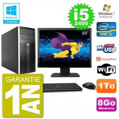 PC HP 6300 MT Ecran 22" Core i5-2400 RAM 8Go Disque 1To Graveur DVD Wifi W7
