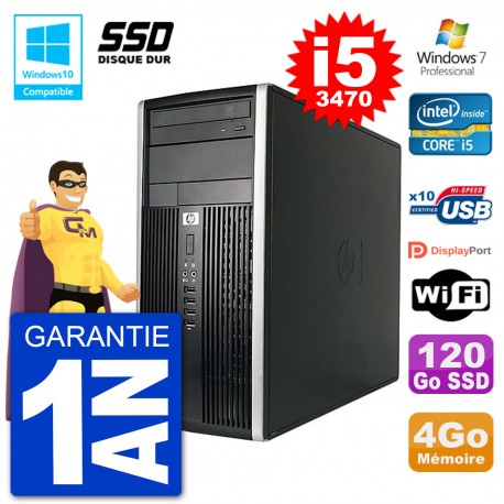 PC HP 6300 MT Intel Core i5-3470 RAM 4Go SSD 120Go Graveur DVD Wifi W7