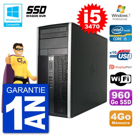 PC HP 6300 MT Intel Core i5-3470 RAM 4Go SSD 960Go Graveur DVD Wifi W7