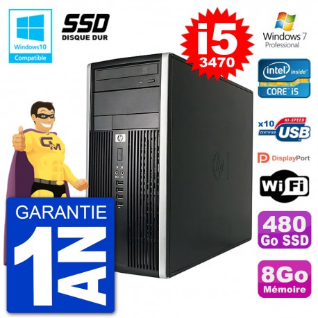 PC HP 6300 MT Intel Core i5-3470 RAM 8Go SSD 480Go Graveur DVD Wifi W7