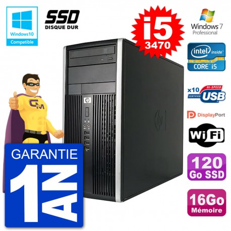 PC HP 6300 MT Intel Core i5-3470 RAM 16Go SSD 120Go Graveur DVD Wifi W7