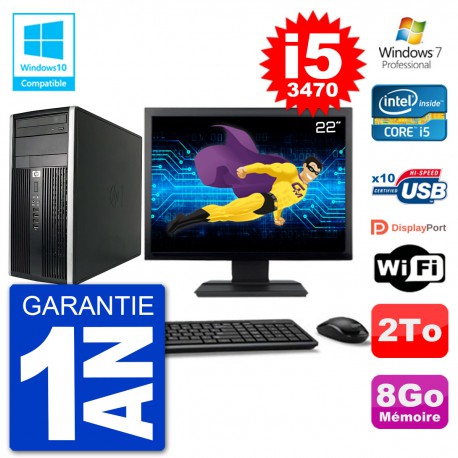 PC HP 6300 MT Ecran 22" Core i5-3470 RAM 8Go Disque 2To Graveur DVD Wifi W7