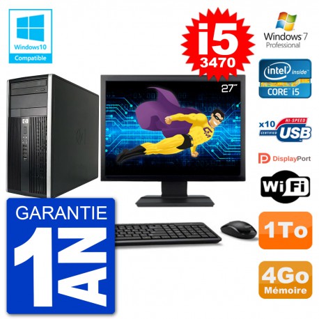 PC HP 6300 MT Ecran 27" Core i5-3470 RAM 4Go Disque 1To Graveur DVD Wifi W7